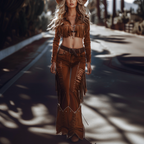 Spring Outfits Concert Aesthetic Women's Western Chic: Fringed Leather Outfit Set