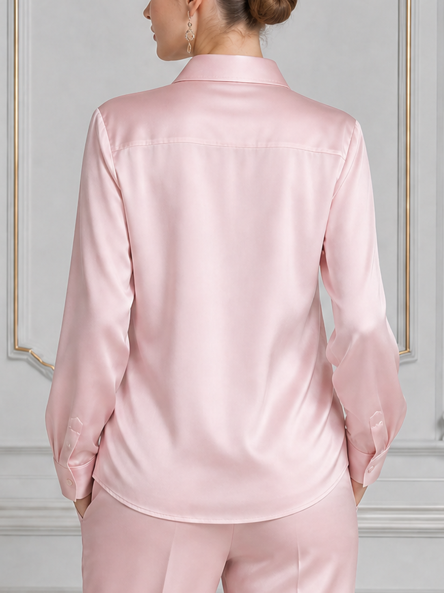 Pink Satin Sequin Button Front Blouse