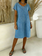 Women's V-neck Short-sleeved Casual Loose Denim Dress