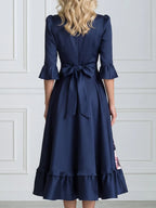 Floral Wrap-Style Ruffle Hem Satin Midi Dress