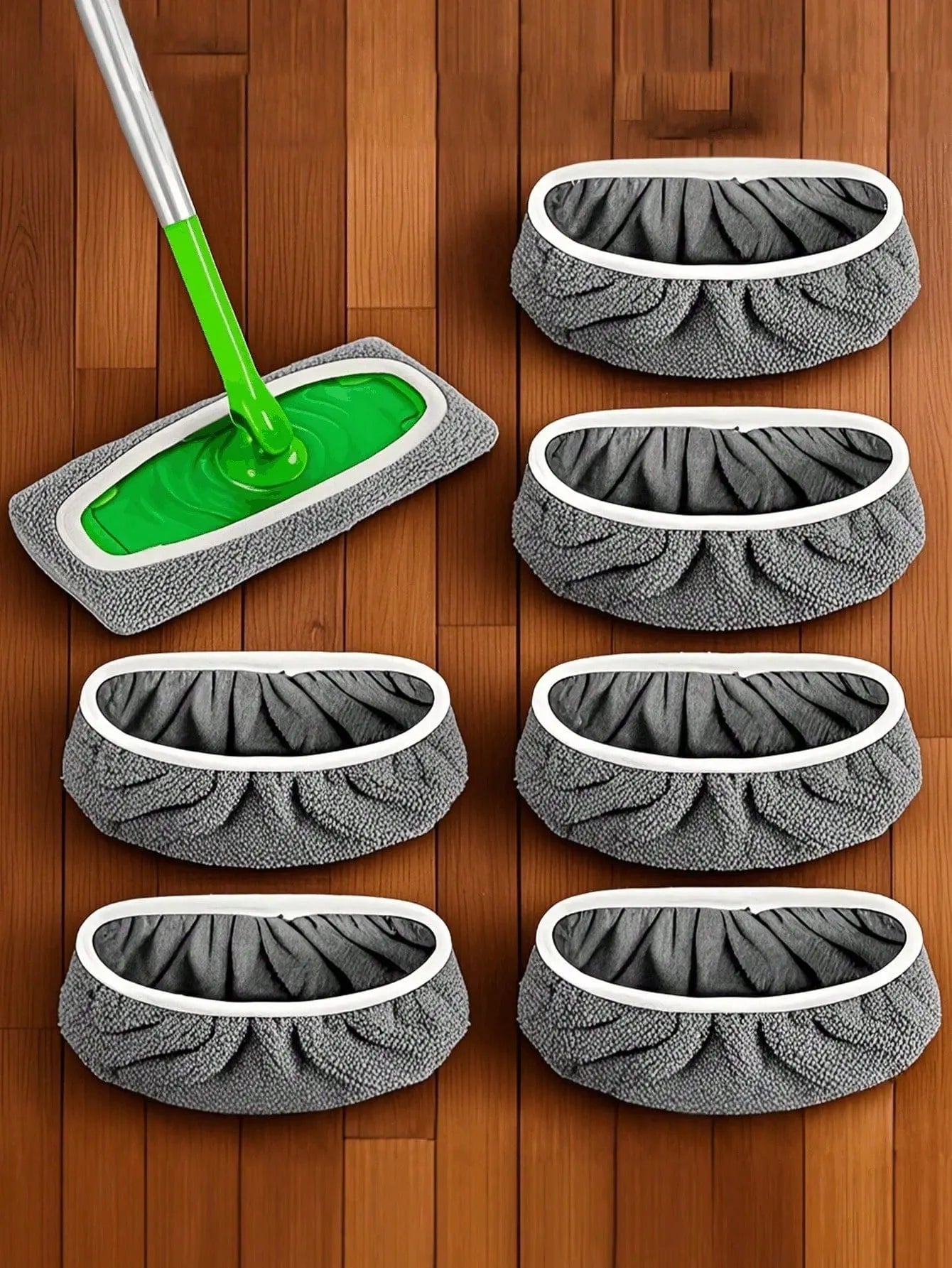 5pcs-gray,Ultra-absorbent, reusable mop pad—a dual-purpose floor cleaning cloth for wet and dry use, with an easy-to-replace mop pad that can be reused