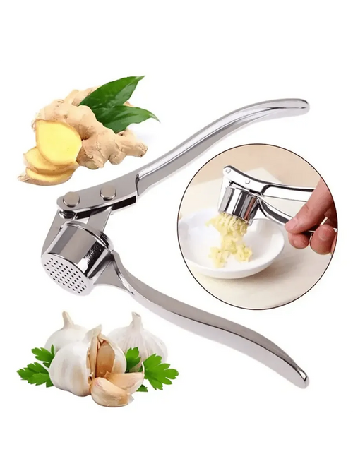 1 alloy garlic and ginger press, designed to crush garlic and ginger into a paste. Ideal for food preparation in home kitchens, making condiments in restaurant kitchens, and other uses.