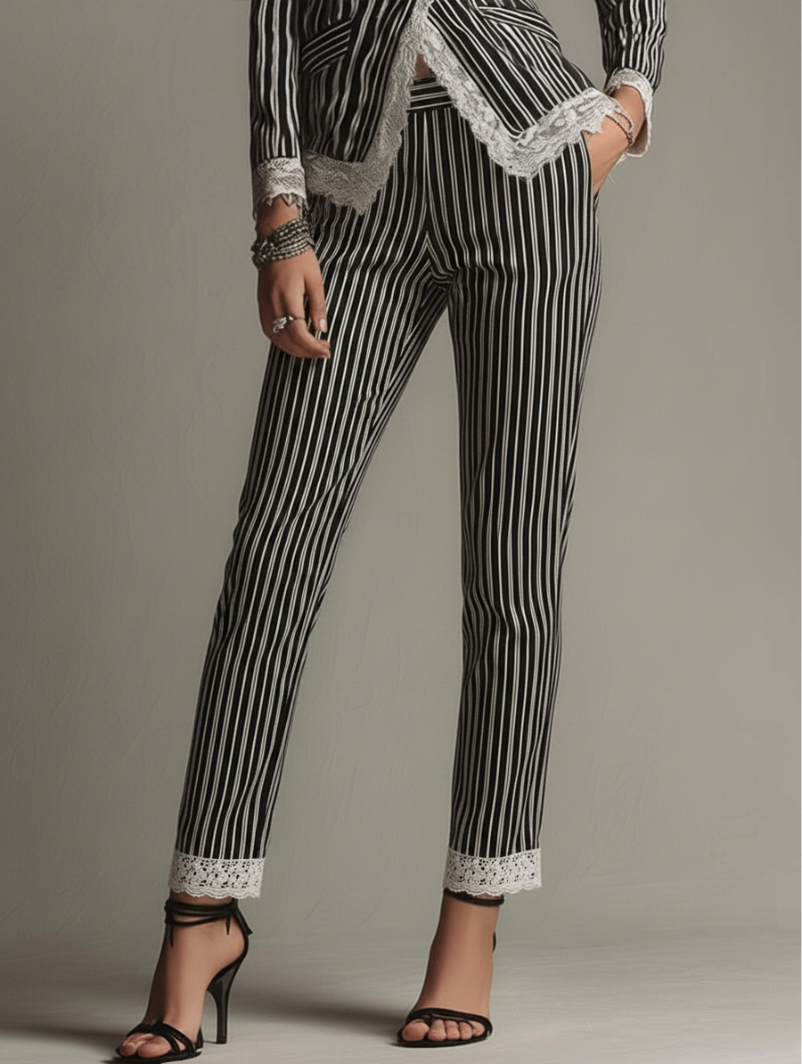 Vintage Striped Lace Pants